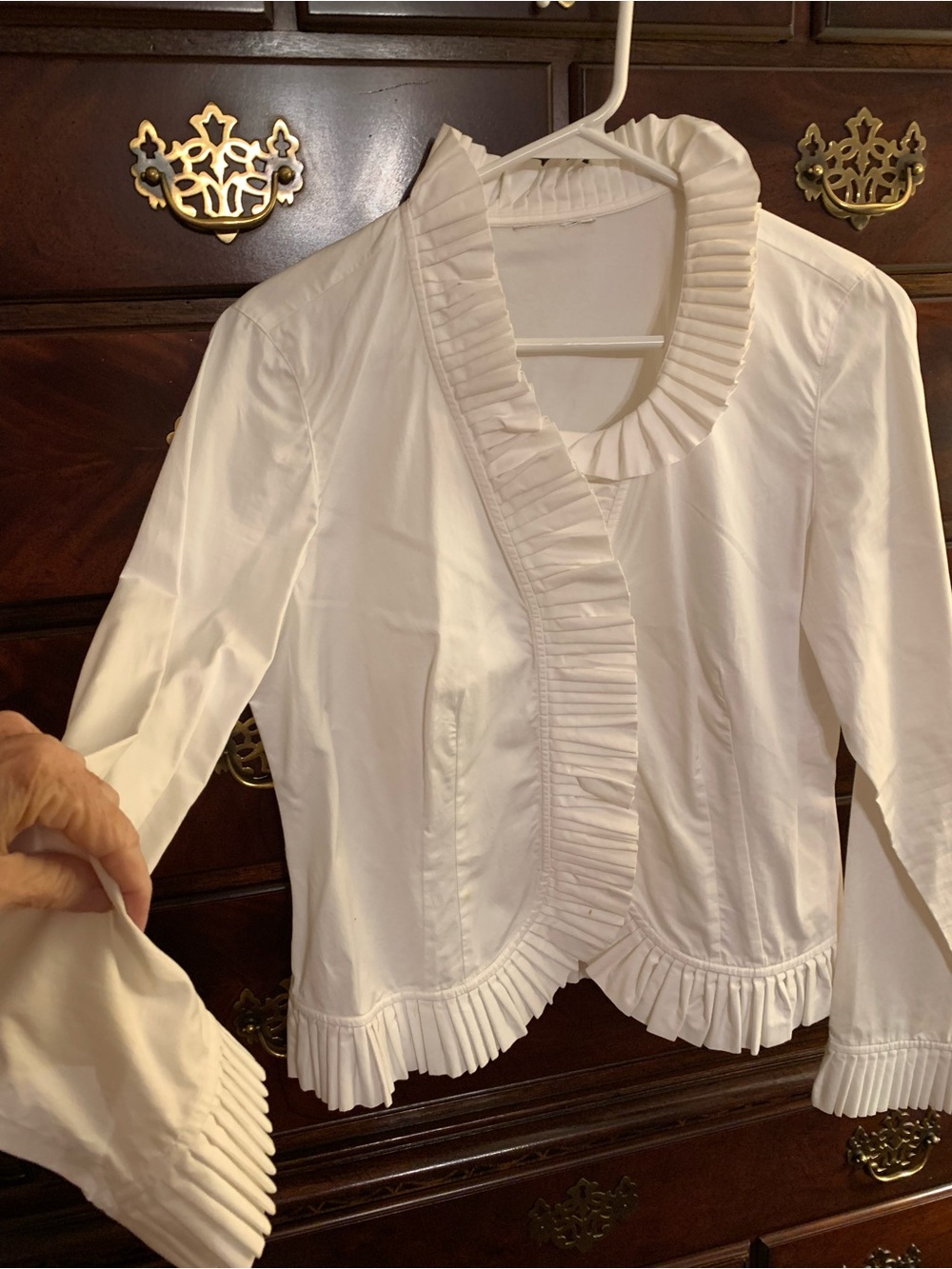 White Ruffle-Trim Women's Top